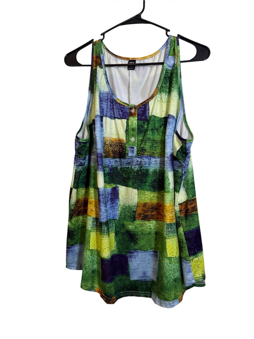 Green Multi Patchwork Scoop Neck Tank sz 3XL